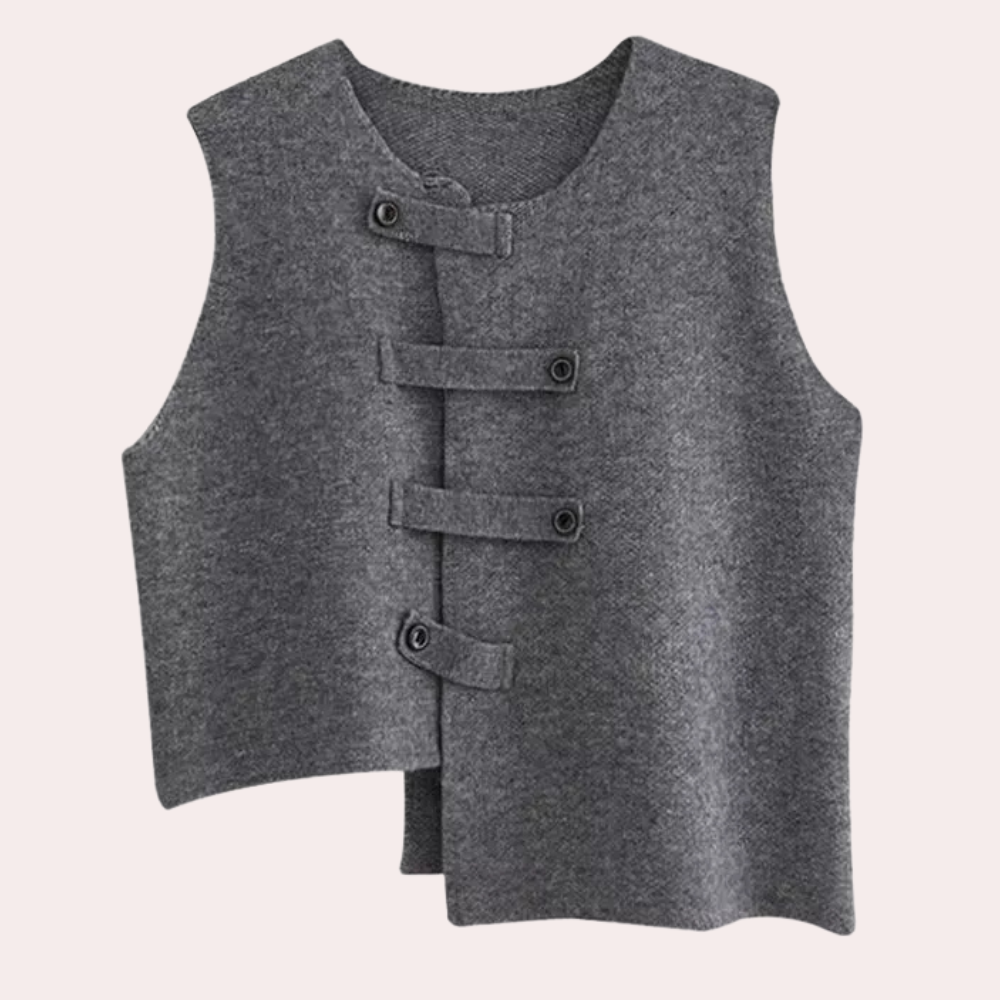 Gezellige dames waistcoat - stijlvolle grijze vest met unieke knopen