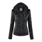 Dames leren hoodie jack - trendy ritsjack
