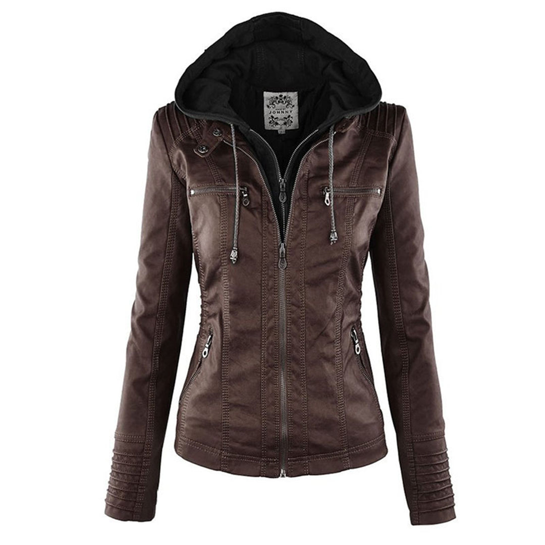 Dames leren hoodie jack - trendy ritsjack