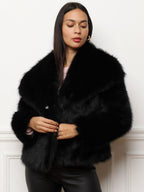 Bont jas voor dames - luxe grijze faux fur jas met brede kraag - Bakkermode.nl