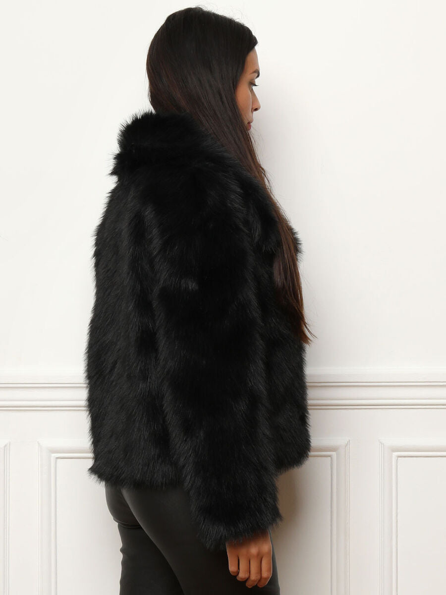 Bont jas voor dames - luxe grijze faux fur jas met brede kraag - Bakkermode.nl