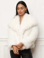 Bont jas voor dames - luxe grijze faux fur jas met brede kraag - Bakkermode.nl