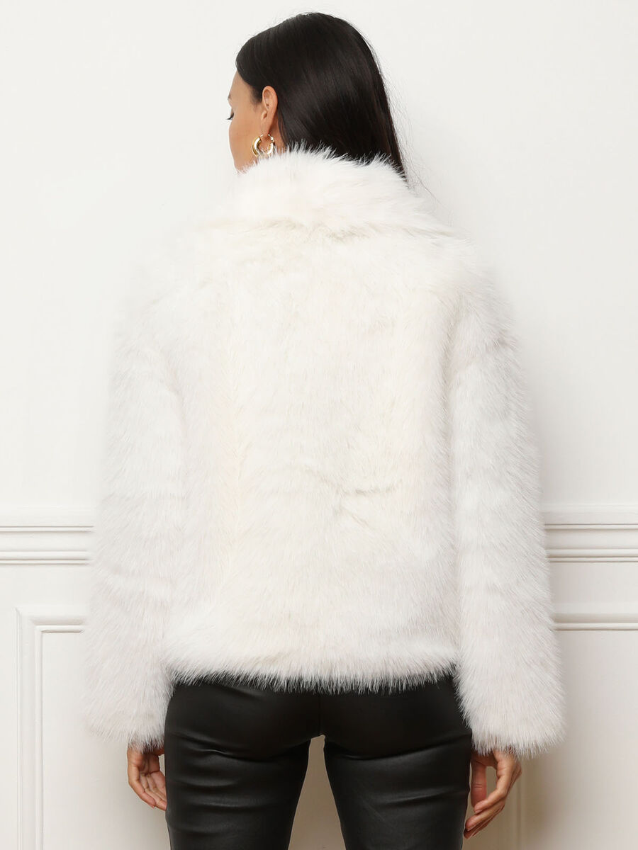 Bont jas voor dames - luxe grijze faux fur jas met brede kraag - Bakkermode.nl