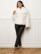 Bont jas voor dames - luxe grijze faux fur jas met brede kraag - Bakkermode.nl