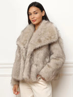 Bont jas voor dames - luxe grijze faux fur jas met brede kraag - Bakkermode.nl