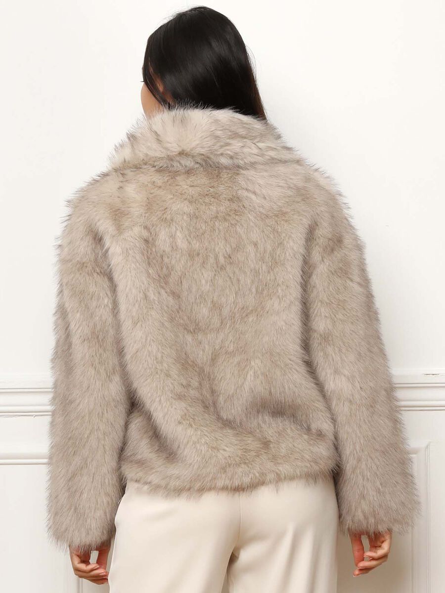 Bont jas voor dames - luxe grijze faux fur jas met brede kraag - Bakkermode.nl