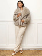 Bont jas voor dames - luxe grijze faux fur jas met brede kraag - Bakkermode.nl