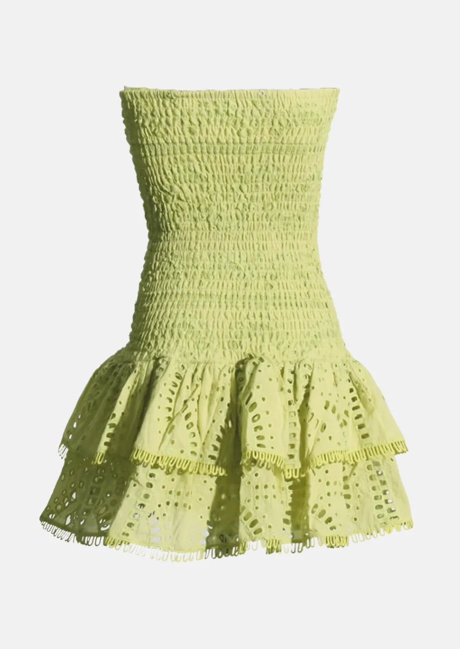 Dames casual jurk met smock-bovenkant - groene mini jurk voor zomerse uitjes