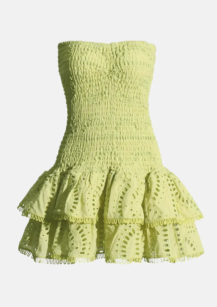 Dames casual jurk met smock-bovenkant - groene mini jurk voor zomerse uitjes