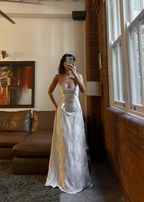 Dames maxi jurk casual beige bloemen met kant achterkant - elegante avondkleding voor speciale gelegenheden