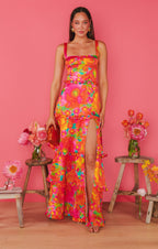 Dames maxi jurk met bloemetjesprint in roze - stijlvolle mouwloze zomerjurk voor casual uitjes