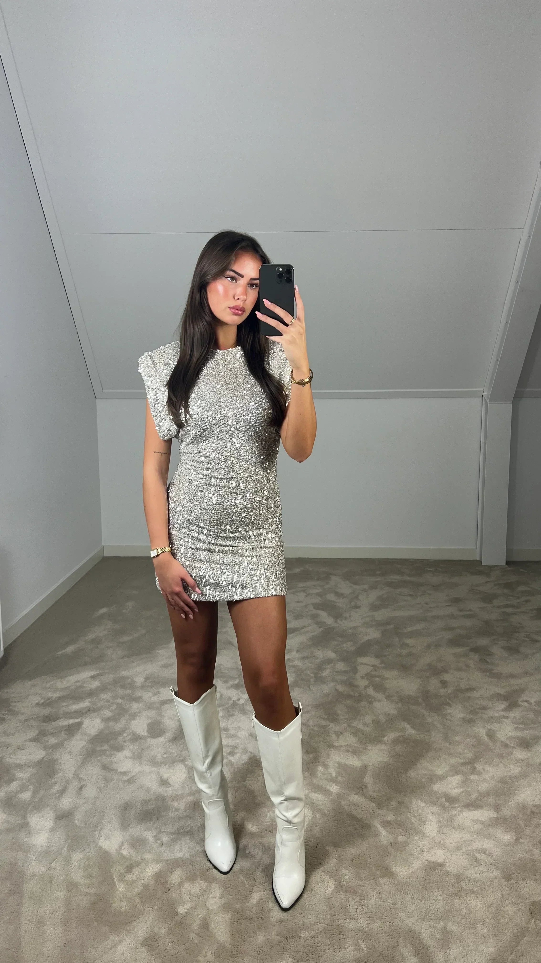 Dames sequined mini jurk - glamoureuze one-shoulder avondmode voor feesten