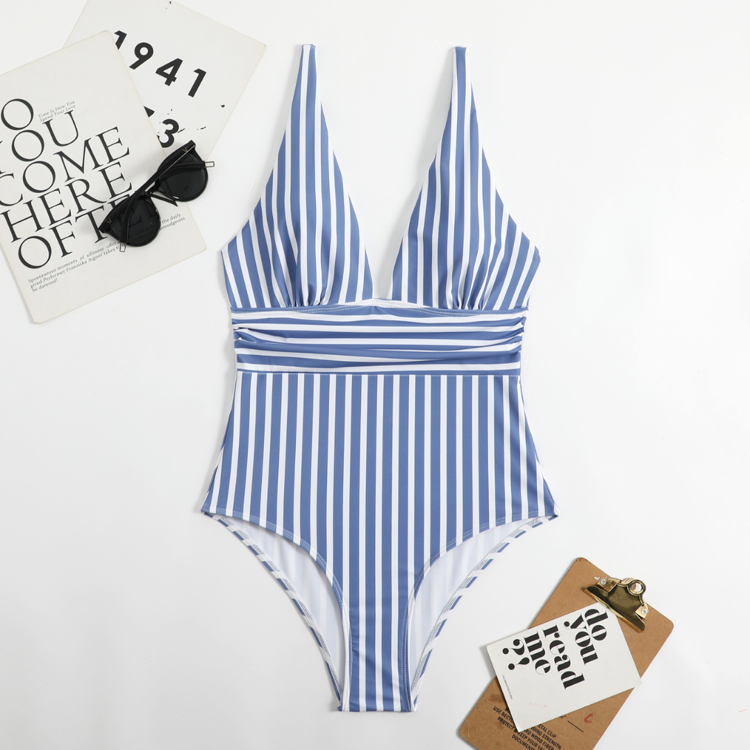 Dames zwemkleding elegante one-piece badpak - chique gestreept ontwerp voor strand en zwembad