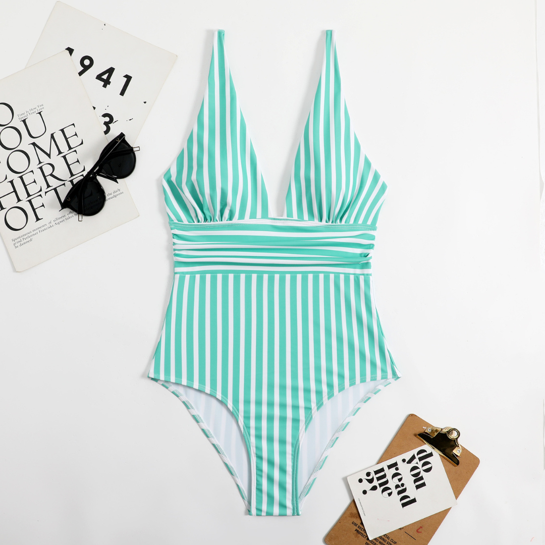 Dames zwemkleding elegante one-piece badpak - chique gestreept ontwerp voor strand en zwembad