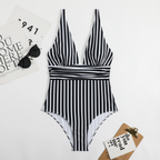 Dames zwemkleding elegante one-piece badpak - chique gestreept ontwerp voor strand en zwembad