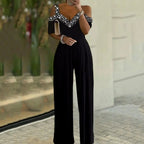 Dames stijlvolle jumpsuit met rhinestone details - chique off-shoulder ontwerp voor speciale gelegenheden