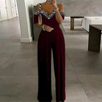 Dames stijlvolle jumpsuit met rhinestone details - chique off-shoulder ontwerp voor speciale gelegenheden