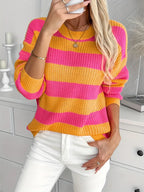 Geknoopte streep trui - casual dames ronde hals sweater - Bakkermode.nl