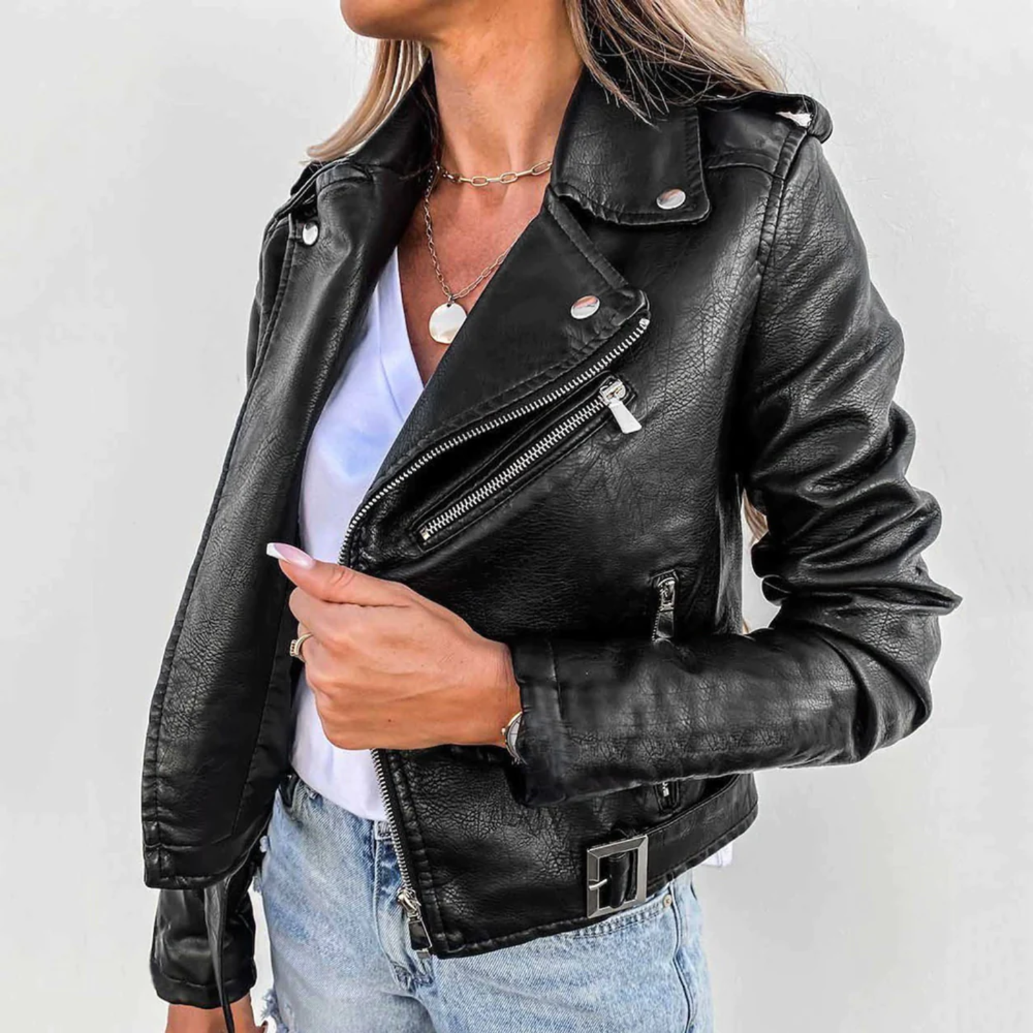Leren bikerjack - trendy cropped leren jack voor vrouwen