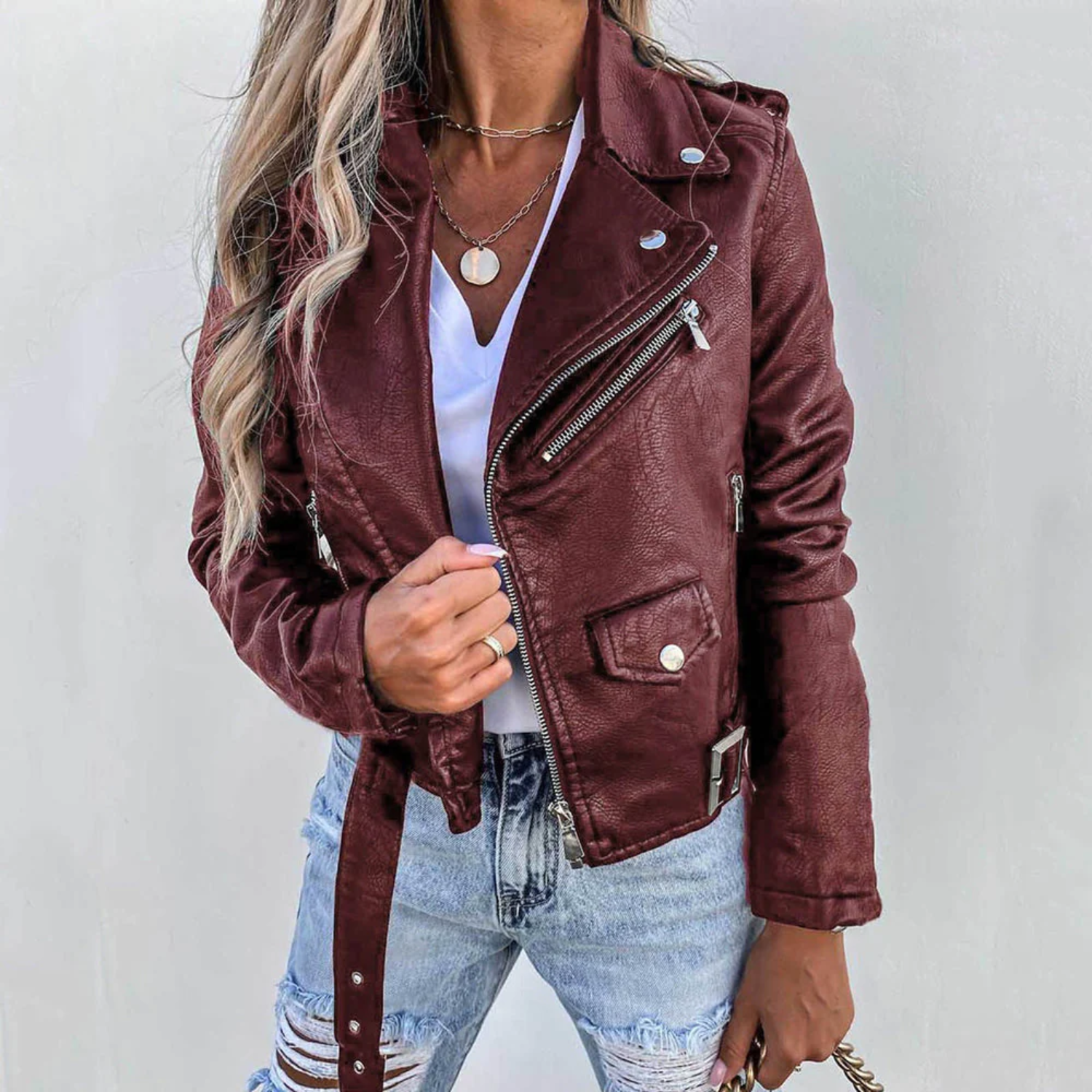 Leren bikerjack - trendy cropped leren jack voor vrouwen