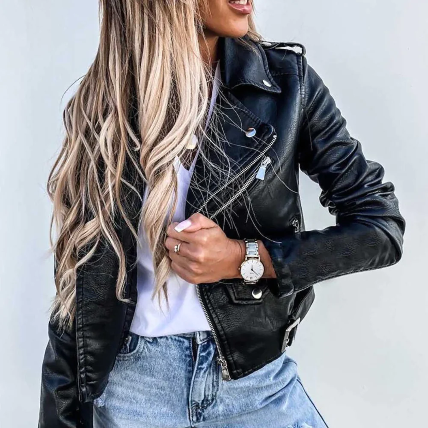 Leren bikerjack - trendy cropped leren jack voor vrouwen