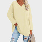 Dames relaxed fit v-hals tuniek blouse met lange mouwen - casual everyday wear, zachte stof