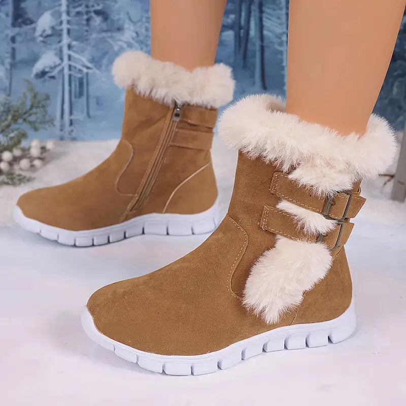 Winter enkellaarsjes - verwarmde damesboots met een faux fur trim
