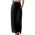 Vrouwen wijde pijpen broek van lichtgewicht linnen - flatterende hoge taille met zakken