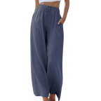 Vrouwen wijde pijpen broek van lichtgewicht linnen - flatterende hoge taille met zakken