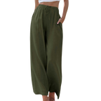 Vrouwen wijde pijpen broek van lichtgewicht linnen - flatterende hoge taille met zakken