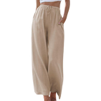 Vrouwen wijde pijpen broek van lichtgewicht linnen - flatterende hoge taille met zakken
