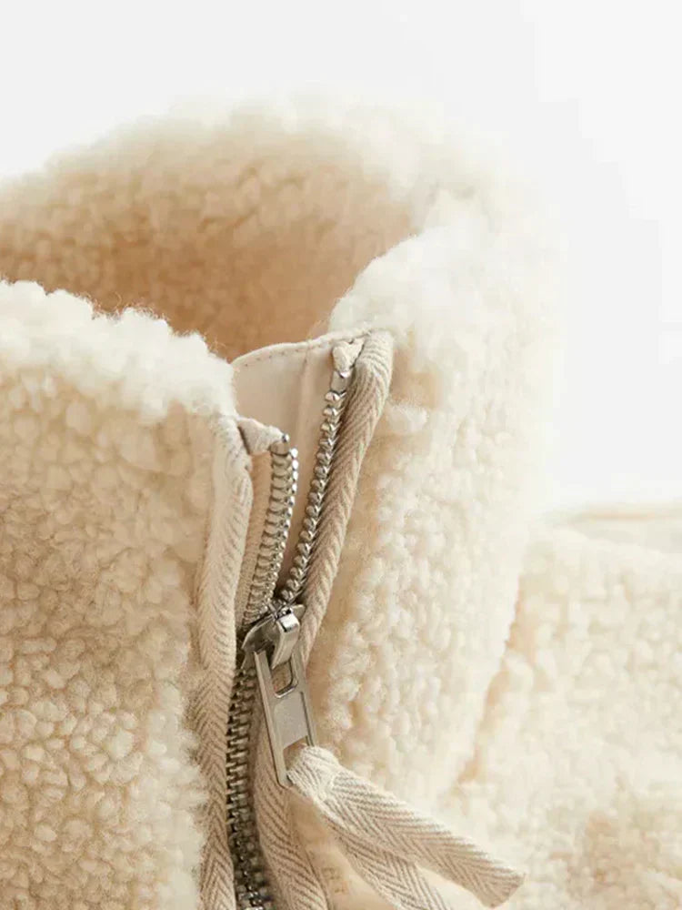 Dames fleecejack - zachte pluche zip-up jas met functionele zakken voor casual gebruik