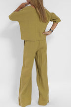 Dames 2-delige linnen mix set - ontspannen pasvorm - trendy casual outfit voor dagelijks gebruik