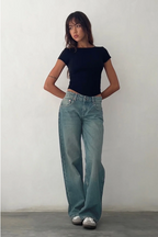 Dames lage taille straight-leg jeans - relaxte pasvorm voor casual looks