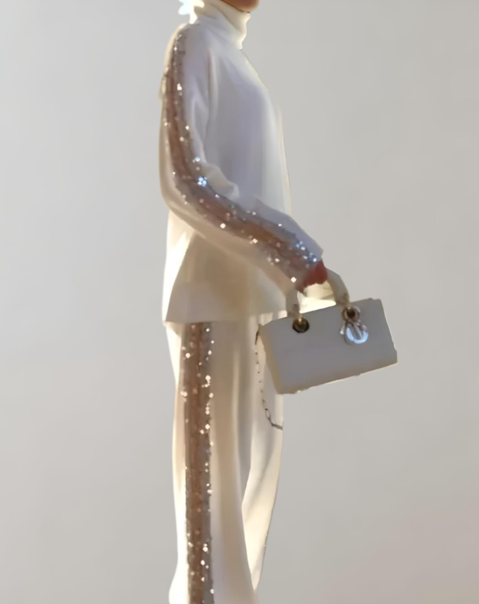 2-delige vrouwen tracksuit in stijlvolle crème glitter - trendy loungewear voor casual uitjes