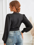 Vrouwen kant detail bodysuit zwart avondkleding - chique lange mouwen ontwerp voor verfijnde gelegenheden