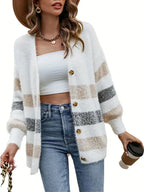 Ontspannen gebreide cardigan voor dames - casual gestreepte buttonsweater - Bakkermode.nl