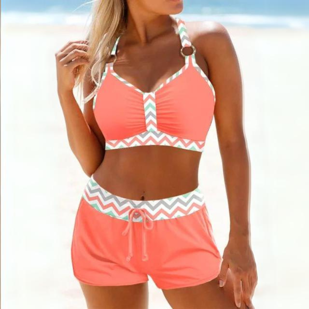 2-delige dames badkleding gestreepte high-waisted bikini set - trendy strandmode voor zomerse dagen