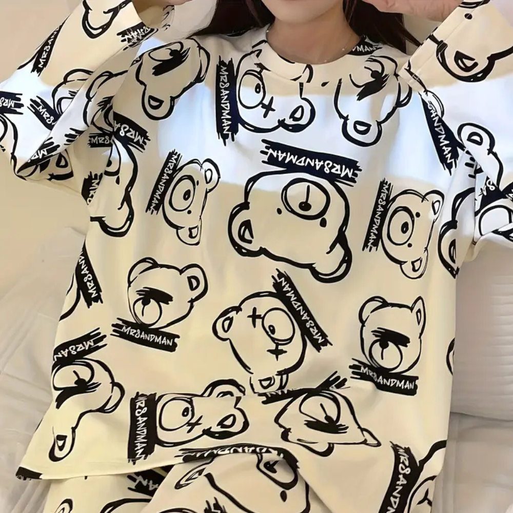 2-delig loungewear set - witte nachtkleding met print voor dames