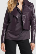 Korte vegan leren open front jasje - mulberry damesjacket