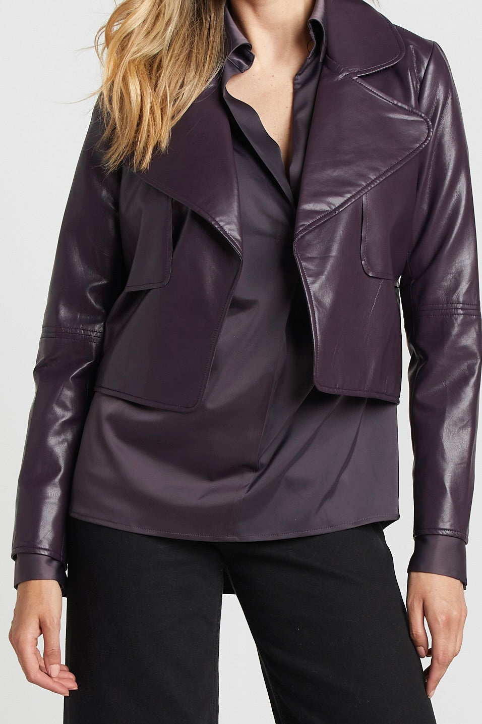 Korte vegan leren open front jasje - mulberry damesjacket