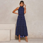 Dames polka dot maxi jurk - elegante halterjurk voor zomerse gelegenheden