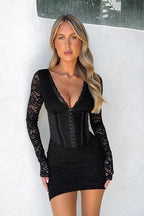 Zwarte kant korset jurk - elegante bodycon outfit voor moderne dames