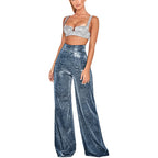 2-delige metallic co-ord set - stijlvolle wijde broek en crop top voor dames