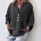 Linnen blouse dames - luchtige blouse met lange mouwen en knoopsluiting - Bakkermode.nl