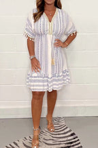 Lichtsgewicht katoenen strandjurk voor vrouwen - v-hals zomermode met print