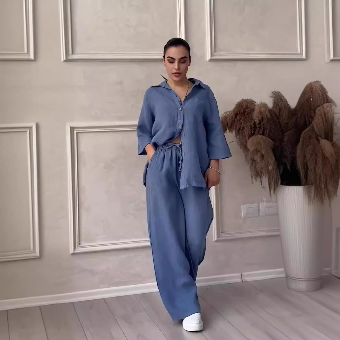 2-delige linnen lounge set - relaxte pasvorm voor dames