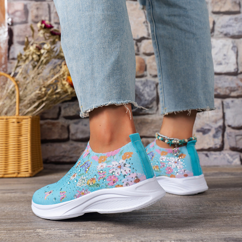Orthopedische sneakers - dames slip-on schoenen met bloemenpatroon