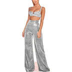 2-delige metallic co-ord set - stijlvolle wijde broek en crop top voor dames