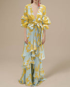 Dames maxi-jurk van chiffon met bloemenprint - elegante tiered avondkleding voor speciale gelegenheden